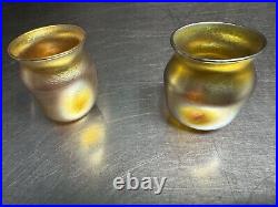 Signed Tiffany LCT Favrile Gold Iridescent Pinched Glass Cordials c1895-1900