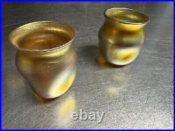 Signed Tiffany LCT Favrile Gold Iridescent Pinched Glass Cordials c1895-1900