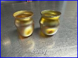 Signed Tiffany LCT Favrile Gold Iridescent Pinched Glass Cordials c1895-1900