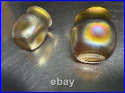 Signed Tiffany LCT Favrile Gold Iridescent Pinched Glass Cordials c1895-1900