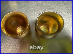 Signed Tiffany LCT Favrile Gold Iridescent Pinched Glass Cordials c1895-1900