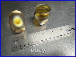 Signed Tiffany LCT Favrile Gold Iridescent Pinched Glass Cordials c1895-1900