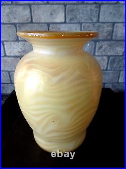 Signed Vandermark Studio Art Glass Butterscotch Iridescent KING TUT Vase