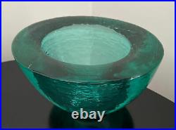 Signed Vintage Fire and Light Turquoise Wide Lip Bowl Vase Mint