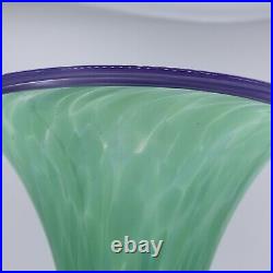 Signed Young And Constantin Art Glass Vase Mint Green With Purple Accents