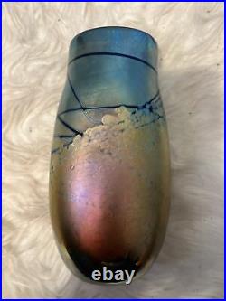 Signed vase by unknown artist 7 1/2 Metal Glazed Vase