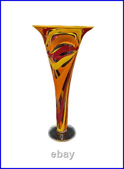 Sterno Art Glass Trumpet Vase Signed