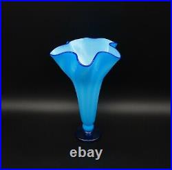 Sterno Glass House Blue Ruffled Vase Signed