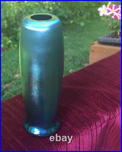 Steuben Art Glass bud vase, signed Aurene, opalescent blue, 6.5 inches