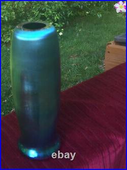 Steuben Art Glass bud vase, signed Aurene, opalescent blue, 6.5 inches