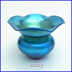 Steuben Blue Aurene Vase with Flared Ruffled Rim #2635 Signed and Numbered