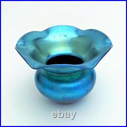 Steuben Blue Aurene Vase with Flared Ruffled Rim #2635 Signed and Numbered