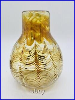 Steven Correia Art Glass Vase Gold Yellow Pulled Feather Design Signed V-933-84
