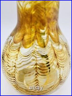 Steven Correia Art Glass Vase Gold Yellow Pulled Feather Design Signed V-933-84