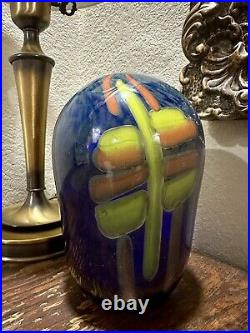 Steven Main Studio art glass vase decoration artist signed 1983 multicolor