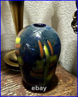 Steven Main Studio art glass vase decoration artist signed 1983 multicolor