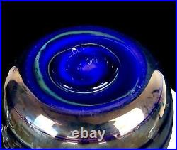 Studio Art Glass Artist Signed Iridescent And Purple Rings 7 3/4 Vase 2006