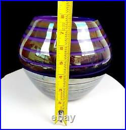 Studio Art Glass Artist Signed Iridescent And Purple Rings 7 3/4 Vase 2006
