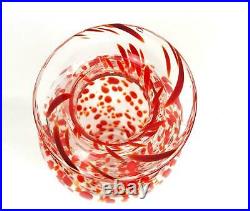 Studio Art Glass Artist Signed Red And Orange Spotted Clear 12 1/8 Vase 1993