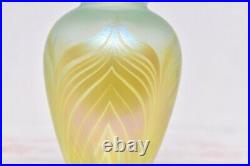 Studio Art Glass Iridescent Pulled Feather Luster signed Richardson Vase 5