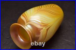 Studio Art Glass Iridescent Pulled Feather Luster signed Richardson Vase 6 tall