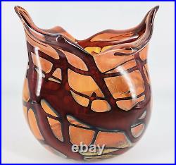 Studio Art Glass Orange Red Flame Heavy Vase Artist Signed