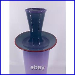 Studio Paran signed art glass vessel/vase, Purple/teal Mid-with applied red, MC