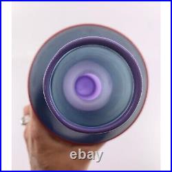 Studio Paran signed art glass vessel/vase, Purple/teal Mid-with applied red, MC