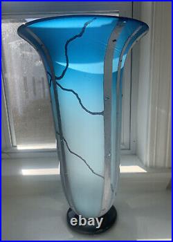 Stunning Bernard Katz Art Glass Blue Birch Hand Blown Tree And Root Vase Signed