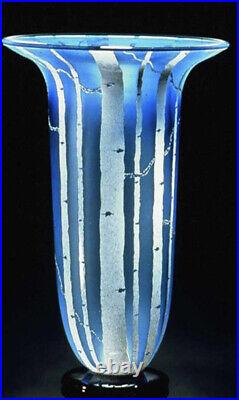 Stunning Bernard Katz Art Glass Blue Birch Hand Blown Tree And Root Vase Signed