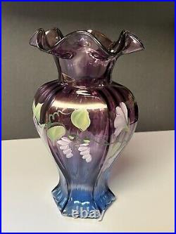 Stunning Fenton Glass MULBERRY FLORAL HEXGONAL RUFFLED VASE, 9 1/4, Signed