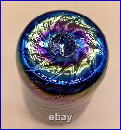 Stunning Glass Eye Studio Iridescent Pulled Feather Art Glass Vase Mt. St. Helens