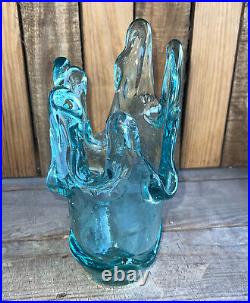 Stunning Vtg Fire & Light Vase in Light Turquoise Large 11 Signed Withbrochure