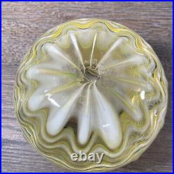 Stunning Vtg. Hand Blown Murano Glass Vase YellowithClear Waves Ribbed 5 Signed