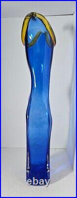 Stunning Young & Constantin Signed Art Glass Vase 17.5 Vibrant Blue / Amber