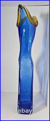 Stunning Young & Constantin Signed Art Glass Vase 17.5 Vibrant Blue / Amber
