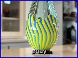 Tall Seguso Viro Murano Art Glass Vase in Modern Blue & Yellow Signed