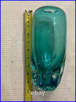 Teal Murano Vase Signed & Dated On Bottom