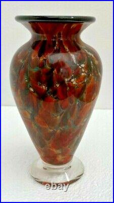 The Glass Forge Hand Blown Glass Signed, Dated Earth Tones Caldron Vase 7 inch
