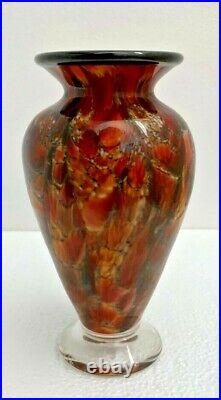 The Glass Forge Hand Blown Glass Signed, Dated Earth Tones Caldron Vase 7 inch