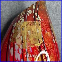 Tim Lazer Art Vase Signed Red Gold Foil Dichroic Glass Slash Cut 21 Vase 2002
