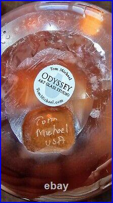 Tom Michael Odyssey Art Glass Studios USA Orange Free Form Vase Signed-Label