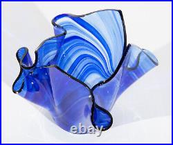 Tony Serviente Signed Cobalt Swirl Thermo-formed Glass Handkerchief Vase