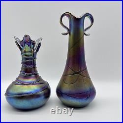 Two Art Glass Vases Signed By Artist Purple Gold Luster Czech