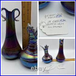 Two Art Glass Vases Signed By Artist Purple Gold Luster Czech