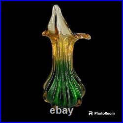 Unikat Van Eyk German Crystal Green Amber Art Glass Jack in Pulpit Vase Signed