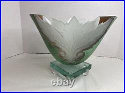 Unique GUENTHER LUNA Studio Art Glass Vase with Frosted Etched Leaf Accents SIGNED