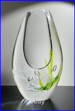 VICKE LINDSTRAND KOSTA BODA Vase Fish Seaweed Solid Art Glass Signed 1950's, H9