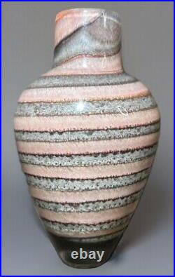 VTG 1982 Nourot Studio Art Glass Pink Gray Swirl Vase Signed by David L. Lindsay