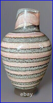 VTG 1982 Nourot Studio Art Glass Pink Gray Swirl Vase Signed by David L. Lindsay